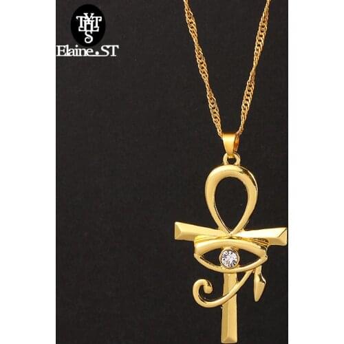 Wholesale The Eye Of Horus Ankh Cross Pendant Necklaces Egyptian Vintage Gold Hip Hop Wedjat Eye Chain Choker Punk Necklace gift