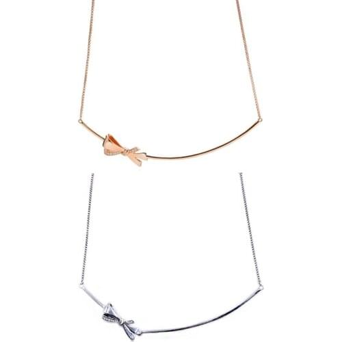 Original Brilliant Rose Bow With Sliding Clasp Necklace For Women Wedding Gift Europe Jewelry 925 Sterling Silver Necklace