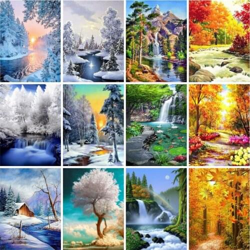 Full Square Diamond Painting Cross Stitch Landscape 5D DIY Diamond Embroidery Mosaic Rhinestones Kits Winter Needlework