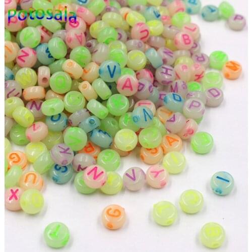 Potosala 100Pcs Acrylic Letter Beads Round Fluorescent Alphabet Loose Spacer Bead For DIY Bracelet Necklace Jewelry Making 4*7mm