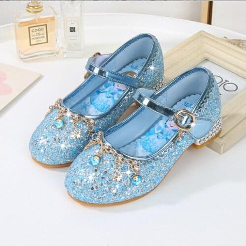 Girls high-heeled sandals 2021 summer new childrens princess shoes large size shoes show shoes Frozen Elsa exquisite beauty
