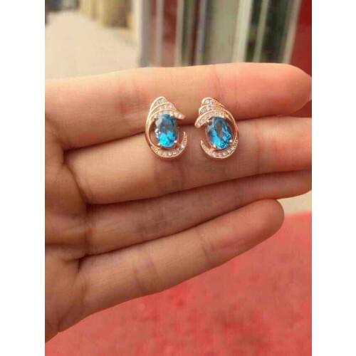 Natural topaz stud earrings S925 silver natural blue gemstone earrings round for girl womens party fine round Earrings jewelry