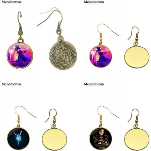 Mendittorosa Michael Jackson Glass Cabochon Bronze/Silver/Golden Clip Ear Hook Drop Earrings Jewelry For Girls Statement Maxi