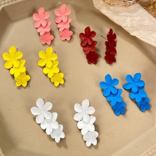 Multicolor Classic Three Layer Flower Earrings For Women Wedding Party Boho Jewelry Statement Drop Big Petal Earrings Gifts