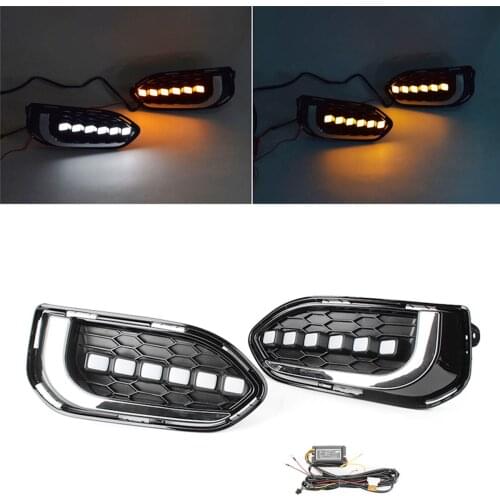 2PCS White Amber LED DRL Daytime Running Light Fog Lamp Kit For Honda Fit Jazz 2018 UP Car Styling