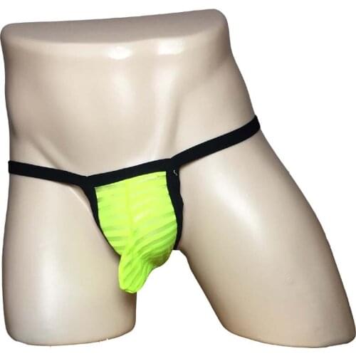 Sexy Lingerie Men Low Rise Sheer Stripe Open Butt Briefs Breathable T-Back G-string Gay Erotic Underwear See Through Thongs XXL
