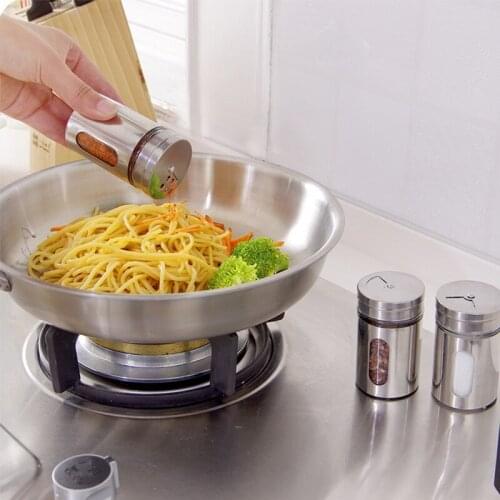 Wowshine Stainless Steel Galss Seasoning Cans Spice Pepper Salt Cans Container Toothpick Holder 4pcs