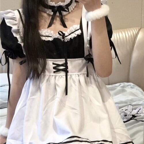 Japanese Style Summer New Lolita Maid Costume Sweet Cute Lace Dress Suit for Women kawaii clothing lolita dress maid dress
