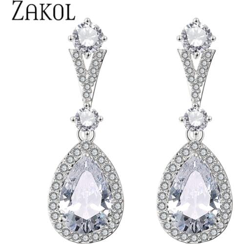 ZAKOL New Fashion CZ Stone Drop Earrings for Women Fashion Jewelry Water Drop Charm Wedding Party Brincos Femme Gifts FSEP2182