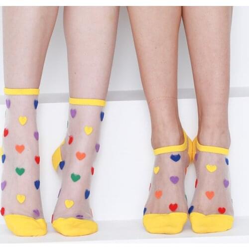 2021 Spring Summer Love Heart Pattern Transparent Mesh Socks For Women Fashion Female Sweet Funny Socks Ladies Glass Silk Socks