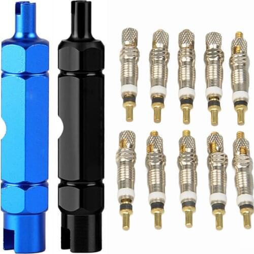 10pcs Bicycle French Presta Tire Valve Core + Removal Tool Aluminum Alloy MTB Road Bike Tire Repair Parts