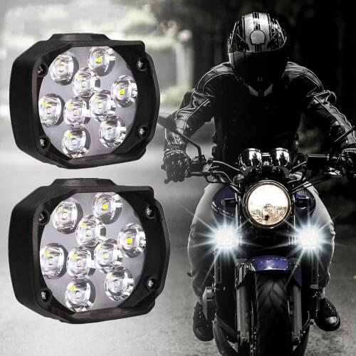 2Pcs Motorcycles Headlight 6500k White Super Bright 9 LED Working Spot Light Motorbike Fog Lamp 1500LM LED Scooters Spotlight
