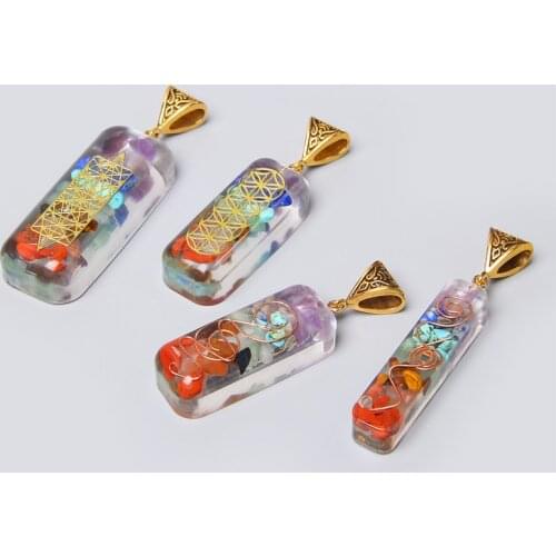 2pcs Natural 7 Chakra Energy Healing Pendant charm for Necklace jewelry making Balancing Reiki Chakra Pendulum Resin pendant diy