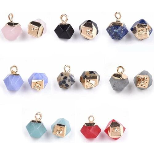 20Pcs Natural Stone Pendant Quartz Jasper Polygon Faceted Cube Shape Charms For Women Necklace Earring Gift Jewelry Making