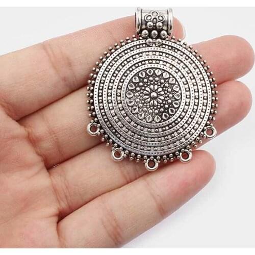 3PCS Large Antique Porous Connector Charm Round Pendant for DIY Jewelry Findings Making 48x39mm