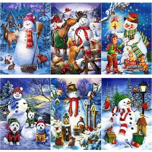 5D Diamond Painting Full Square Round Drill Cartoon Snowman Diamond Embroidery Snow Scene Cross Stitch Home Decor Christmas Gift