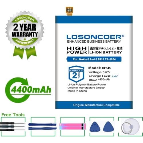 LOSONCOER Battery 4400mAh HE345 Battery For Nokia 6 2nd 6 2018 TA-1054 TA1054 TA 1054 HE 345
