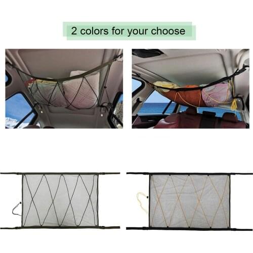 Car Ceiling Storage Net Pocket Universal Car Roof Interior Cargo Net Bag With Drawstring Sundries Storage Bag For Most Vehicles