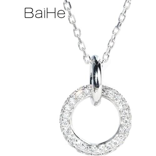 BAIHE Solid 18K White Gold Total 0.28ct H/SI Round cut Natural Diamonds Women Trendy Diamond Jewelry Engagement Gift Necklaces