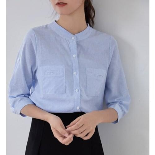 Free shipping woman feminina Womens vintage blouse fashion clothes 2020 spring autumn loose striped shirts female D0046