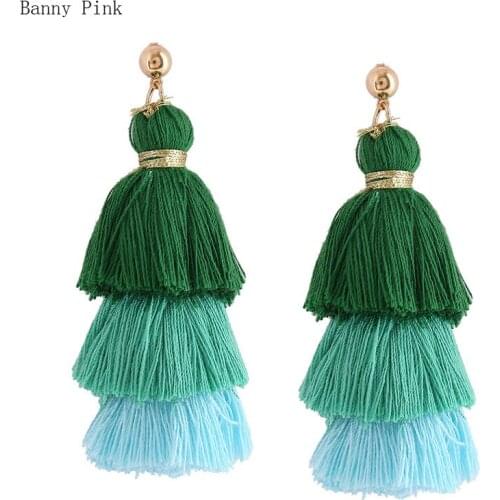 Bohemia Layer Tassel Studs Earrings For Women Ethnic Long Pendant Post Earrings Fashion Jewelry Pendientes Chunky Earrings