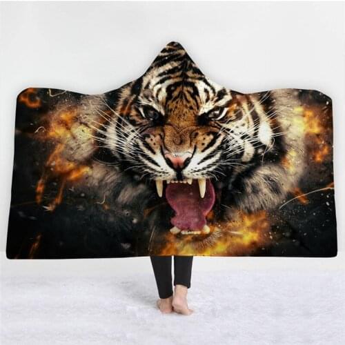 Casegrace Soft Animal Throw Blanket With Hat Printed Fleece Fabric Tiger Tapestry Decorative Hood Decorative Blankets