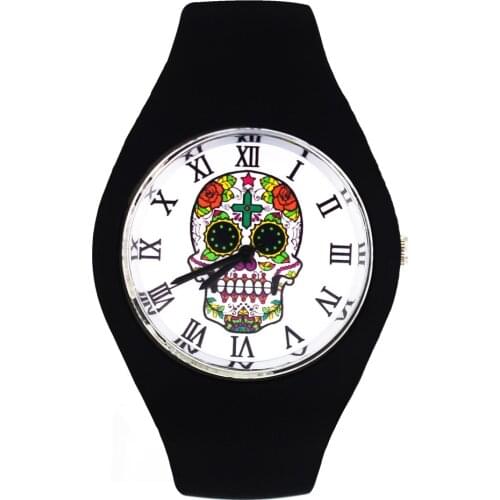 Rose Flower Skeleton Watches Cross Ghost Skull Halloween Gift Women Men Fashion Silicone Band Sport Quartz Wrist Watch