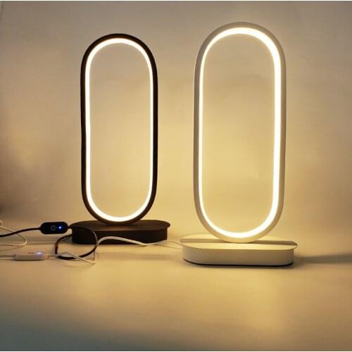Elliptical LED Table Lamp For Bedroom Circular Desk Lamp For Living Room Black White Dimmable Bedside Lamp Round Night Light