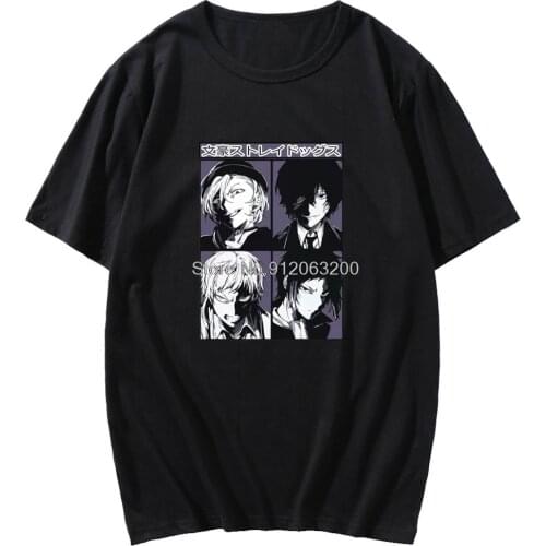Japanese Anime Bungou Stray Dogs Hipster Print Tshirt Student Casual Basic Kpop Male Oversized Short Sleeve Korea Style T-shirt