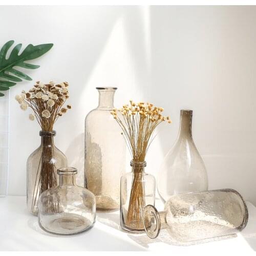 Ins Nordic Glass Smoke Gray Bubble Vase Home Living Room Table Decoration Flower Vases Terrarium Containers Wedding Bottle