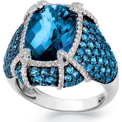 Hot Sale Geometric Blue Crystal Zircon Rhinestone Ring for Women Party wedding Jewelry Female Hand Accessories