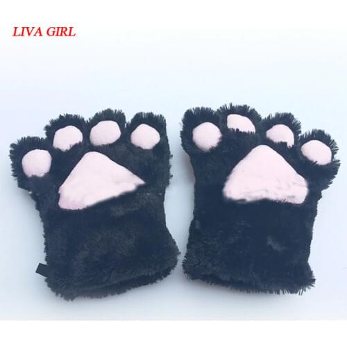 1 Set New Anime Cosplay Costume Sweet Cat Ears Plush Paw Claw Gloves Tail Bow-tie Halloween Party