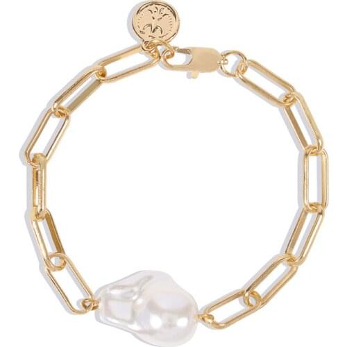 Creative Irregular Pearl Pendant Metal Bracelet Elegant Womens Wedding Gold Hand Chain Fashion Party Jewelry Gift