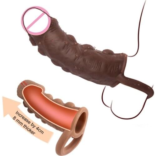 Male Penis Enlargement Sleeve Scrotum Bondage Sex Erectile Thicker Delay Ring Big Penis Enlarger Extender for Men Adult Sex Toys