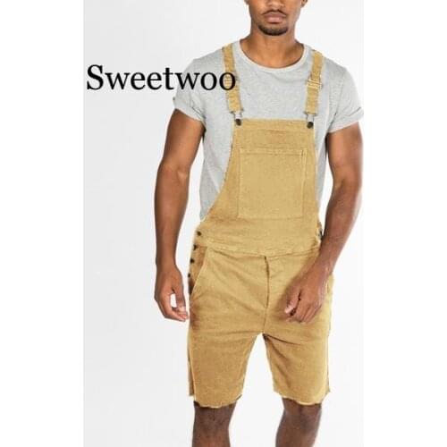 2020 New Mens Casual Retro Denim Bib Overall Shorts Pants Summer Autumn Solid Jeans Jumpsuit For Male Rompers Plus Size