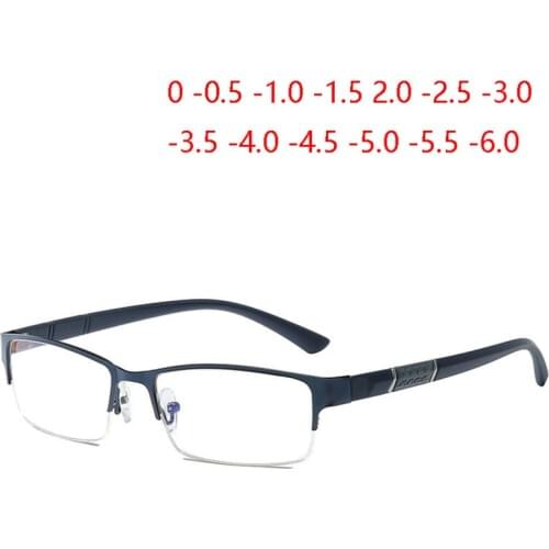 Half Metal Frame Nearsighted Glasses Unisex Resin Clear Mirror Myopia Eyeglasses Male 0 -0.5 -1 -1.5 -2 -2.5 -3 -3.5 -4 To -6.0