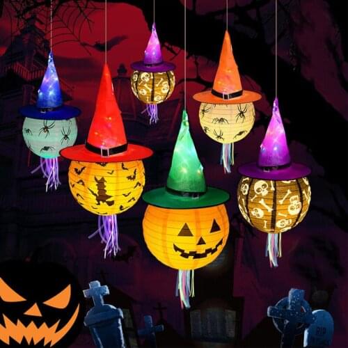 Hanging Halloween LED Witch Hat Lights Pendant Battery Outdoor Garden Tree Hanging Ornament For Home Party Decoration