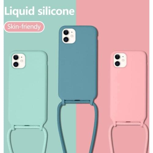 Luxury Cute Lanyard Liquid Silicone Phone Case For iPhone 12 11 Pro Max SE XS Max XR X 8 7 6 Plus Ultra-thin Necklace Rope Cover