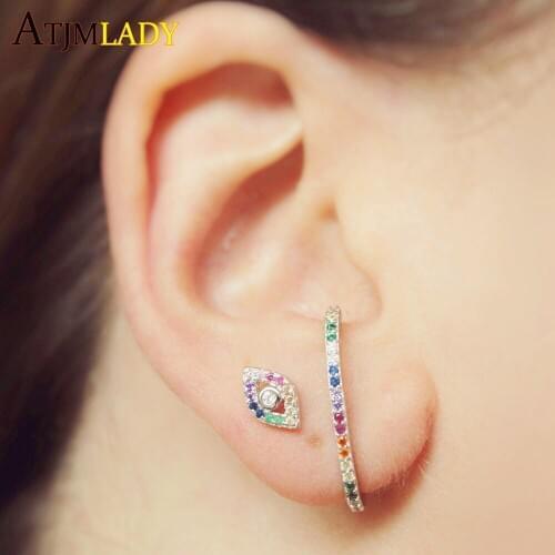 100% 925 sterling silver tiny turkish evil eye jewelry rainbow cz earring gorgeous delicate minimalist fashion women jewelry