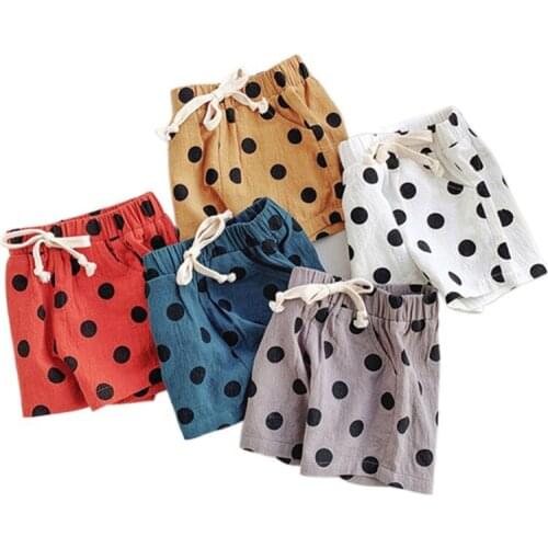 Boys Shorts Kids Shorts Polka Dot Girls Children Summer Beach Loose Shorts Casual Pants 100%Cotton Comfortable 1-7Yrs Hot