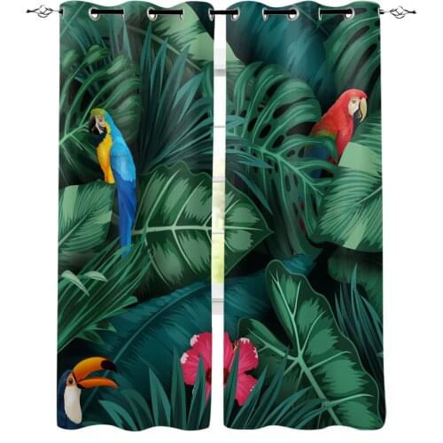 Animal Parrot Tropical Plant Green Leaf Print Curtains for Living Room Drapes for Kids Boy Girl Bedroom Window Treatments