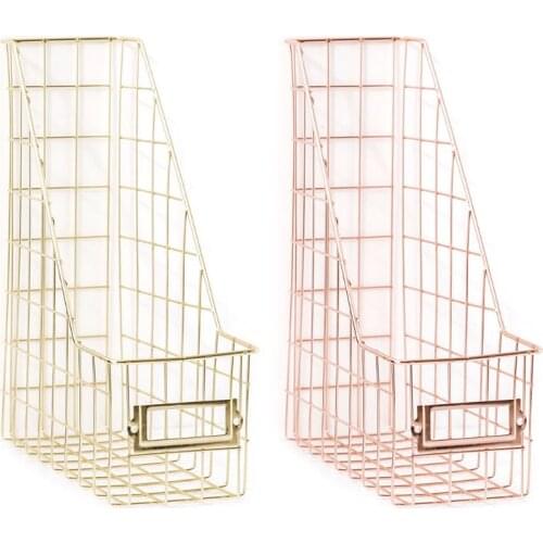 Nordic Wrought Iron Grid File Holder Single Layer Desk Shelf Magazine Book Storage Rack Office Stationery Organizer