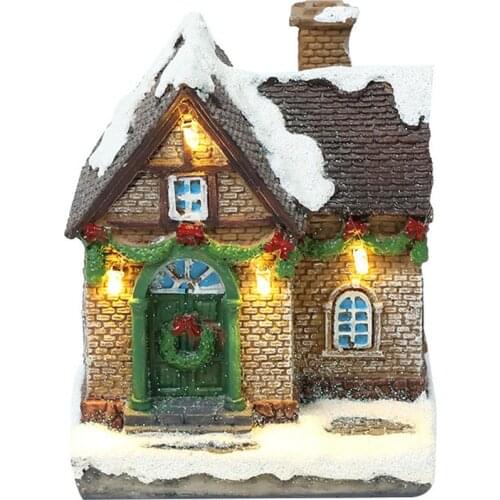 Nordic Warm LED Lights Village House Snow Decorations Christmas Ornaments Resin Christmas Gifts Navidad New Home Decor Landscape
