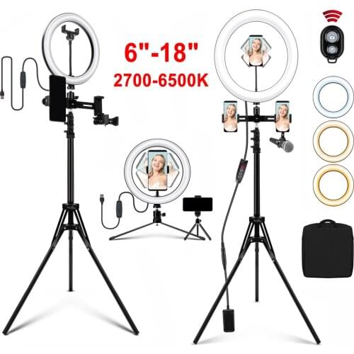 LED Selfie Ring Light with Tripod Camera Makeup Video Studio Lighting Kit Beauty Fill Light Selfie Light Ring Lamp Photography