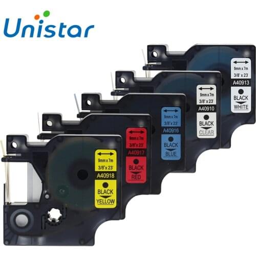 Unistar 5pcs/lot Compatible for Dymo for D1 Labels 40910 40913 40916 40917 40918 Labels Ribbons 9mm for Dymo for D1 Label Maker