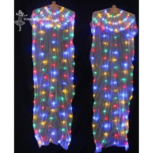 Colorful LED Fan Bone More Led Belly Dance Performance Silk Fans Shining Rainbow LED Dance Fans 1 pc / 1 pair with Batteries