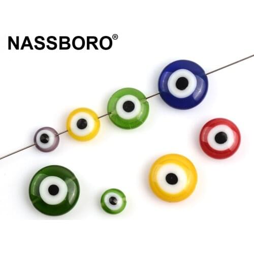 High Quality Evil Eye Beads 6/8/10/12mm Colorful Beads Round Flat Shape Lampwork Glazed Glass Beads for DIY Jewelry Making
