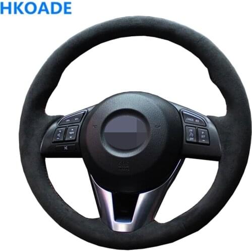 DIY Hand-stitched Black Soft Suede Car Steering Wheel Cover For For Mazda 3 Axela Mazda 6 Atenza Mazda 2 CX-3 CX-5 Scion iA 2016