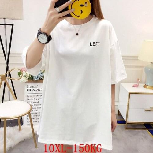 Large size womens T-shirt plus size 7XL 8XL 9XL10XL summer round neck short sleeve loose large size black and white gray shirt