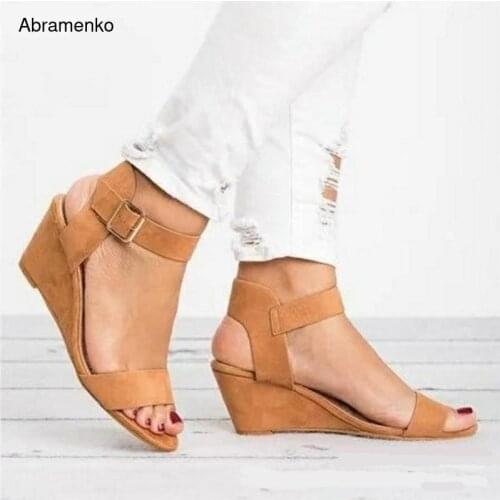 Wedges Platform Gladiator Sandals Buckle Strap Shoes For Woman Summer Casual Shoes Woman Peep Toe Flip Flops Slipper Size 34-43